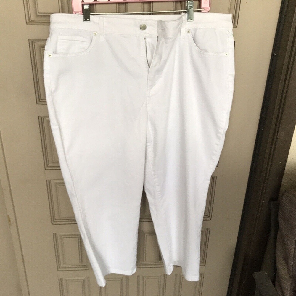 Westport Hi Rise Capris Sz16W White Five Pocket Stretch Zip Front New W Tags